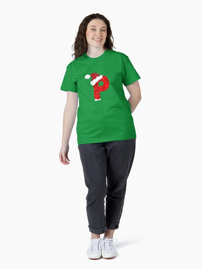 nowy Letter P with Santa Hat