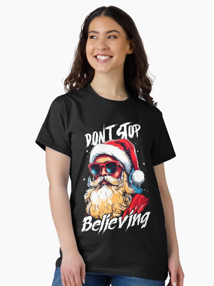 Don't Stop Believing Cool Santa with Sunglasses Funny Xmas