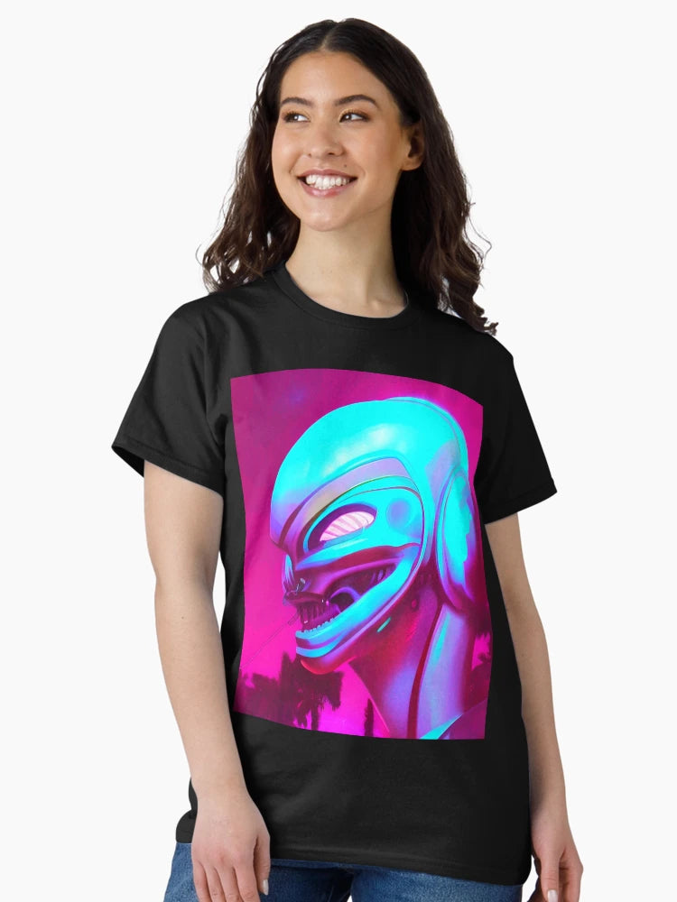 3D alien art. Coloful synthwave style neon