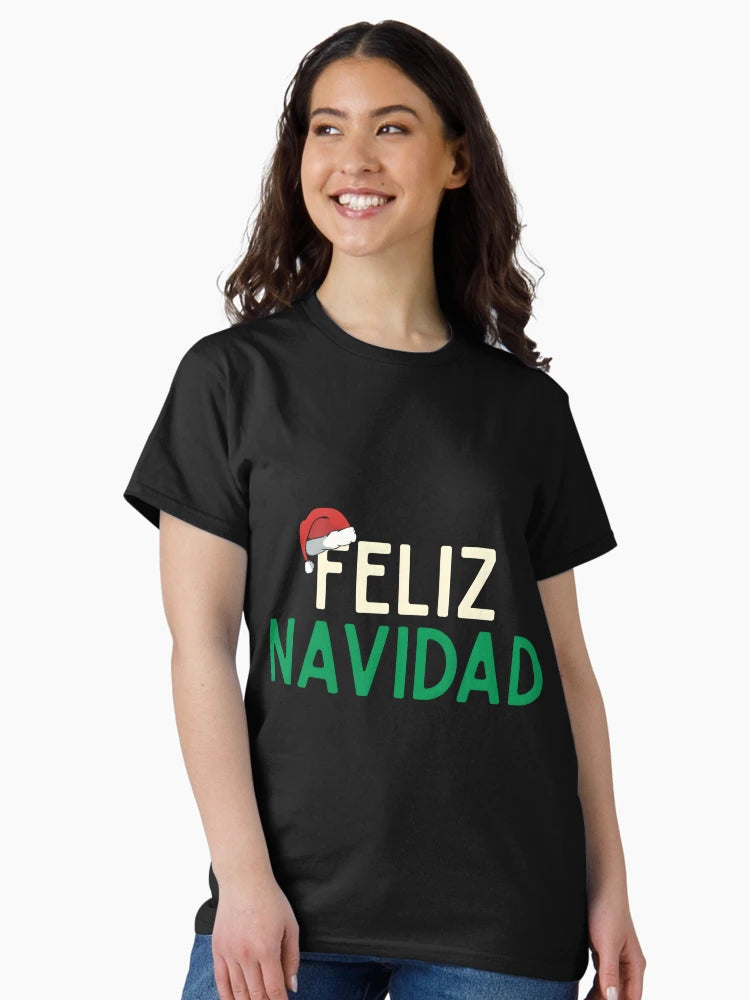386 Feliz Navidad Or Merry Christmas In Spanish Cute And Funny Xmas Gifts Santa Hat Graphic