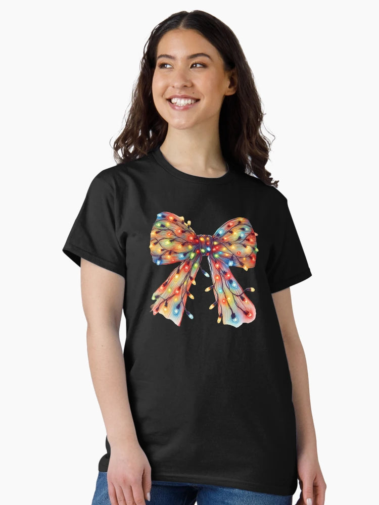 Festive Christmas Bow with Colorful Holiday Lights