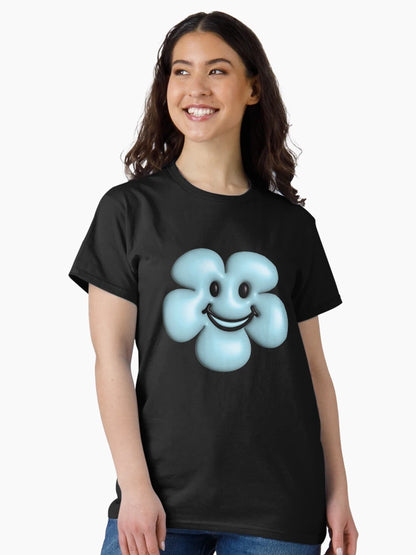 3d blue flower smiley face, cute small blue flowers.