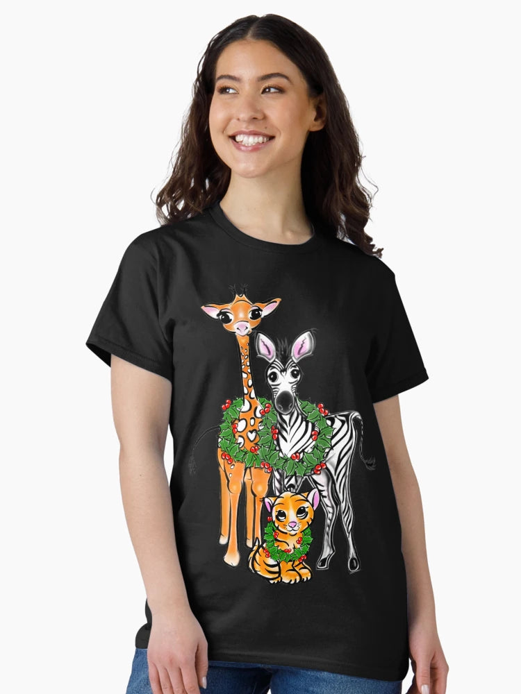 Festive Christmas safari buddies, Zebra, Giraffe and Lion cub