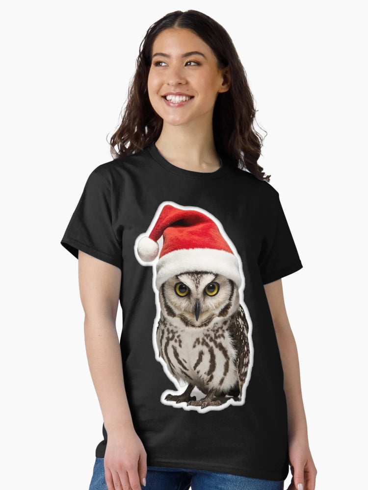 Adorable Owl Wearing a Santa Hat
