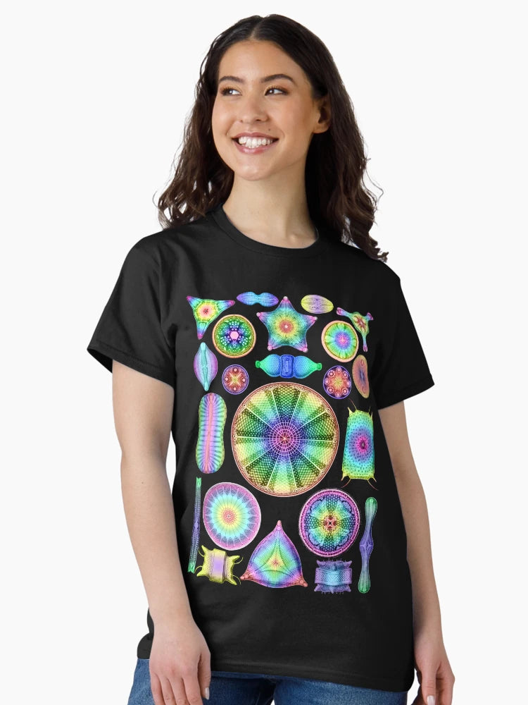 Ernst Haeckel Rainbow Diatoms on Black