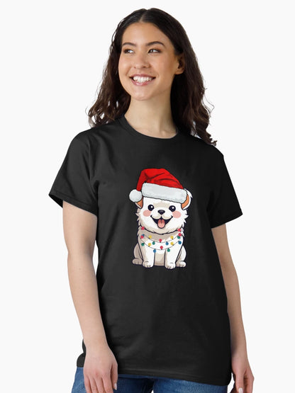 Dog with Santa hat and Christmas Lights