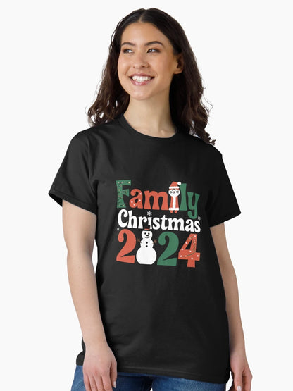 Family Christmas 2024 Design - Festive Cat and Snowman Holiday Art