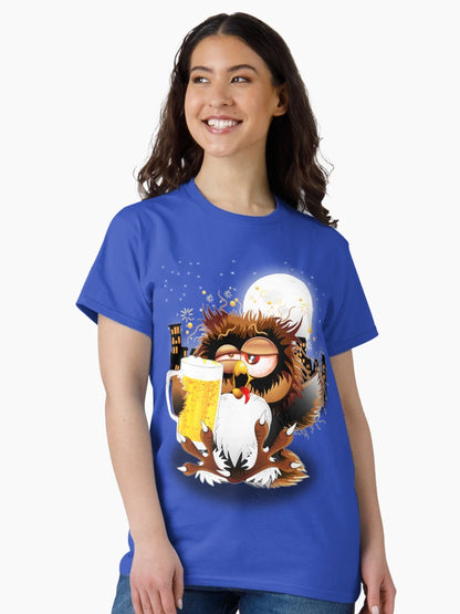 Drunk Owl with Beer Funny Character