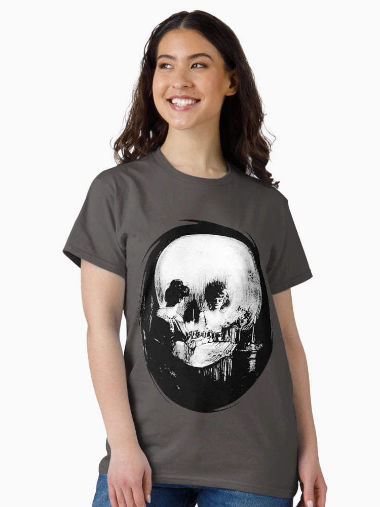 Existential Dread Op Art Woman and Skull Reflection