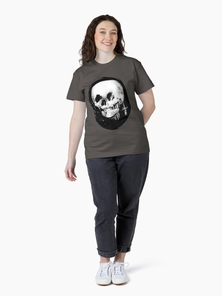 Existential Dread Op Art Woman and Skull Reflection