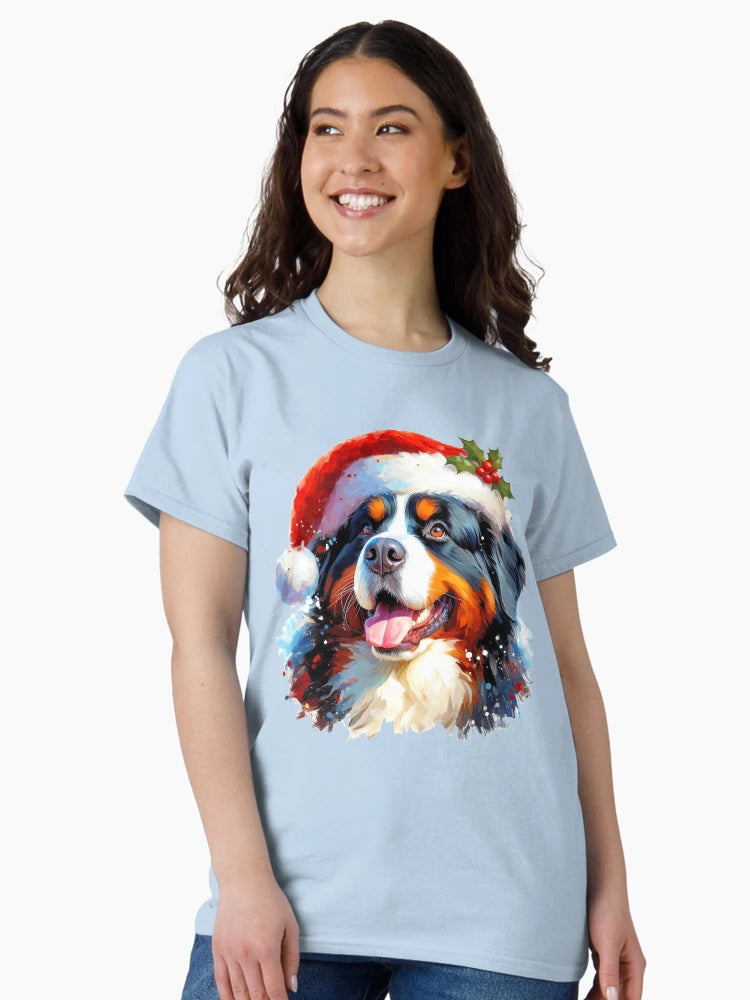 Festive Bernese Mountain Dog Wearing Santa Claus Xmas Hat
