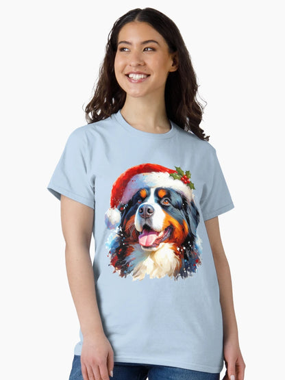 Festive Bernese Mountain Dog Wearing Santa Claus Xmas Hat