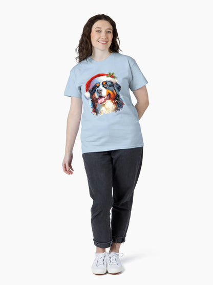 Festive Bernese Mountain Dog Wearing Santa Claus Xmas Hat