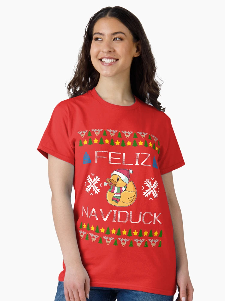 Feliz Naviduck Duck with Santa Hat Ugly Christmas