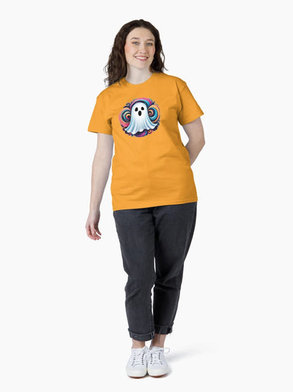 a little ghost with colorful swirls