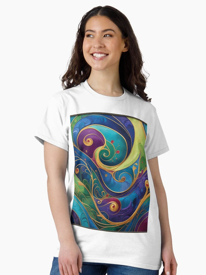 Abstract Pattern with Gold + Shades of Blue, Purple and Green