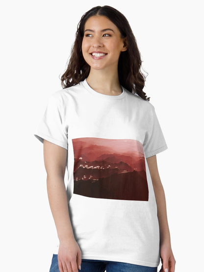 Aerial view of Swiss mountains in red