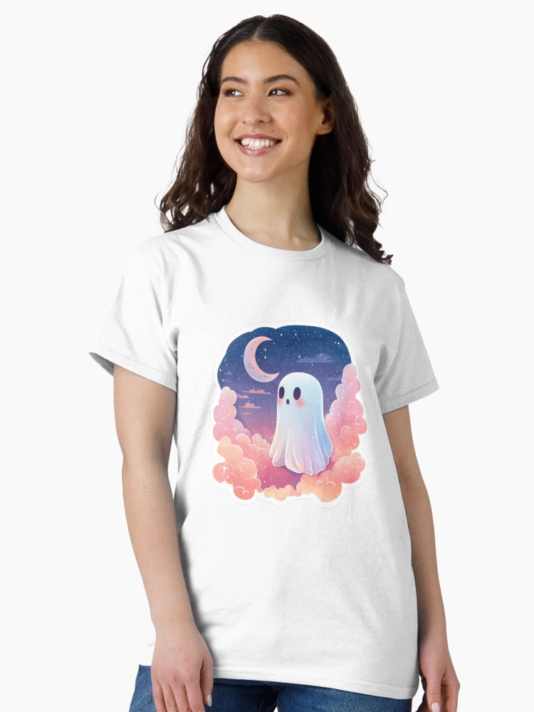 Adorable Ghost Floating in the Clouds Sticker for Halloween Lovers