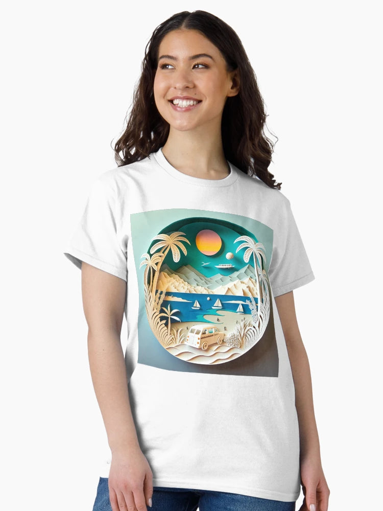 3D Effect Papercut Art - Beach Scene