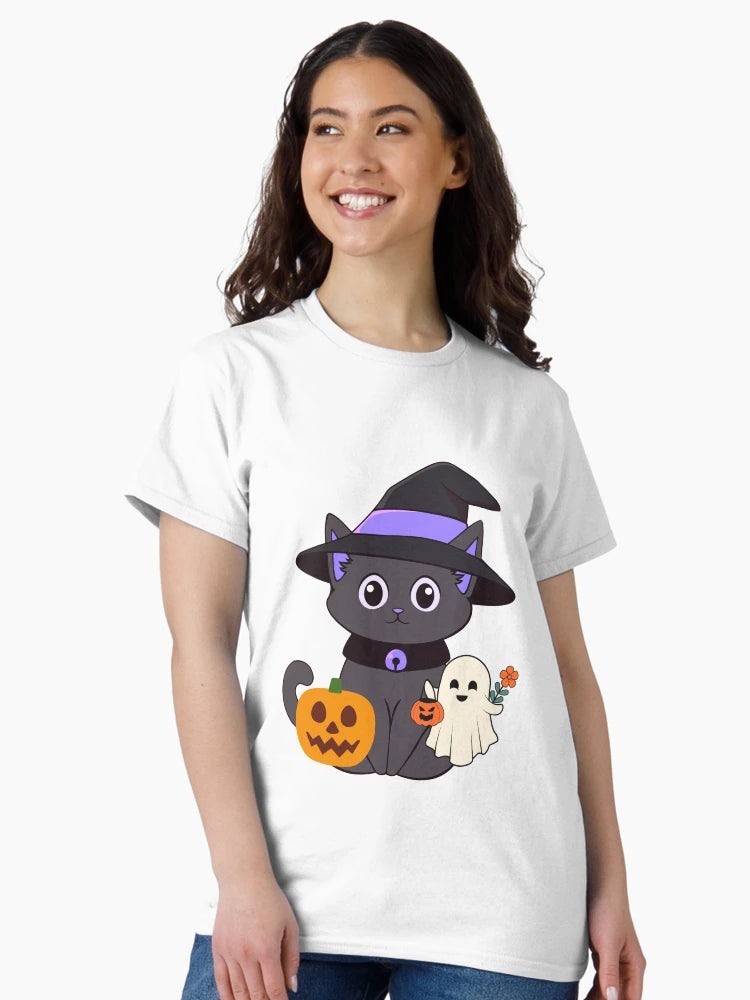Adorable Halloween Cat with Pumpkin and Ghost – Sweet & Spooky Fun
