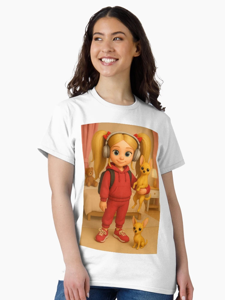 3D girl and her puppies