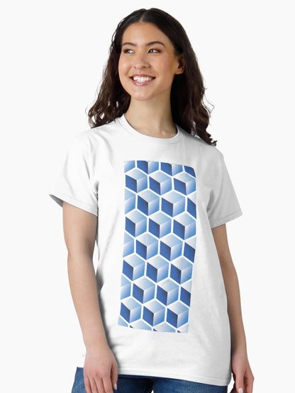 3D BLUE CUBE GEOMETRIC PATTERN on White Background (v1BLUE on WHITE) ©