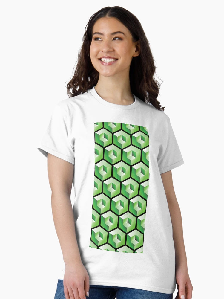 3D GREEN 'CUBE in CUBE' GEOMETRIC PATTERN ILLUSION on White Background (Cube v3 GREEN on BLACK) ©