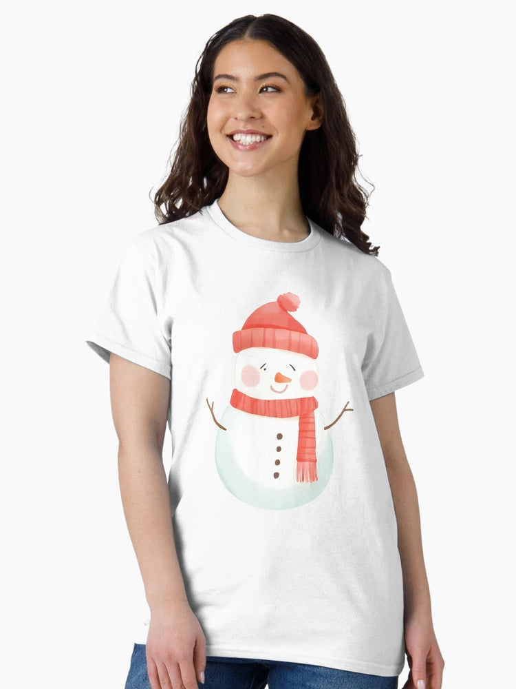 A cute kawaii snowman with a red scarf and carrot nose, smiling happily, pastel color palette, soft shading, white outline, transparent background, sticker style