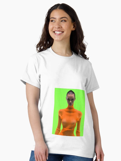 a 3d image of a woman in an orange dress