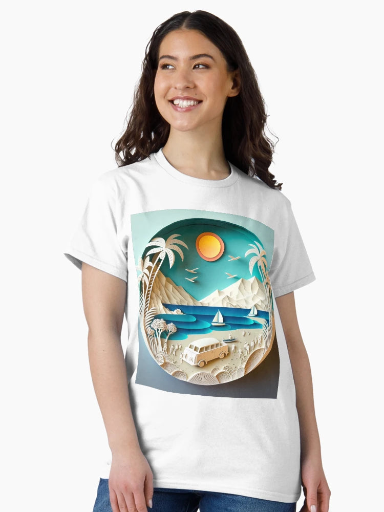 3D Effect Papercut Art - Beach Scene