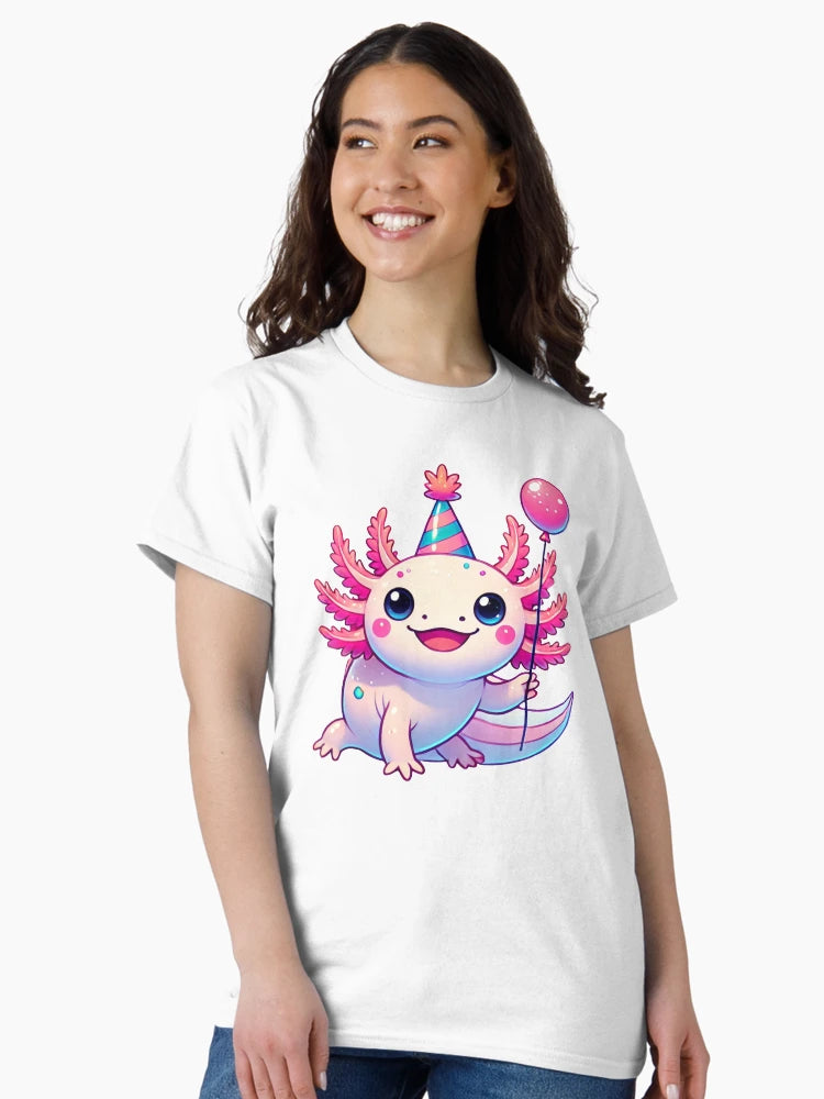 Adorable Party Axolotl Illustration with Birthday Balloon