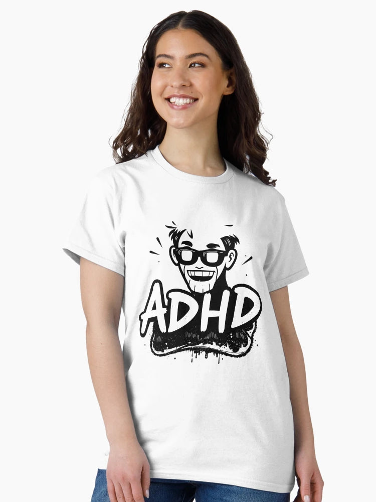 ADHD graffiti comic style for neurodivergent people, white design.