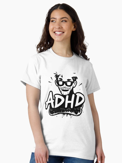 ADHD graffiti comic style for neurodivergent people, white design.