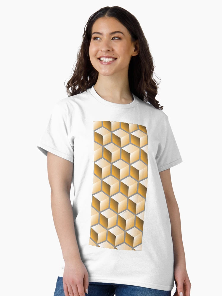 3D GOLD CUBE GEOMETRIC PATTERN on GRAY Background (v1GOLD on GRAY) ©