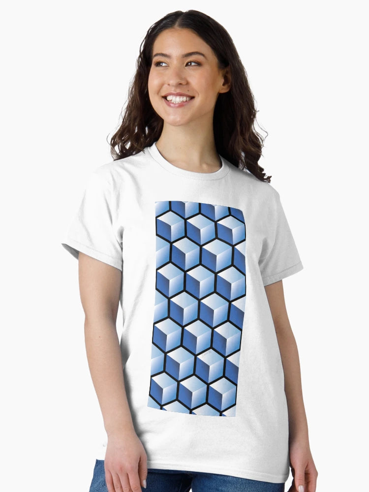 3D BLUE CUBE GEOMETRIC PATTERN on Black Background (v1BLUE on BLACK) ©