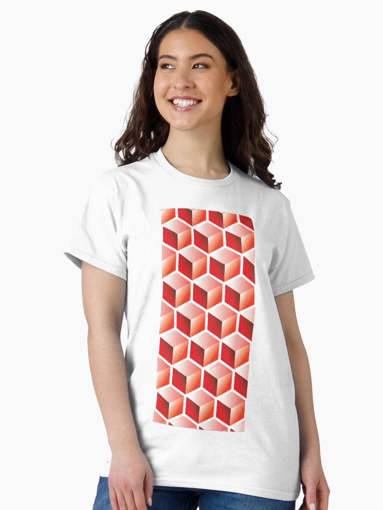 3D RED CUBE GEOMETRIC PATTERN on White Background (v1RED on WHITE) ©
