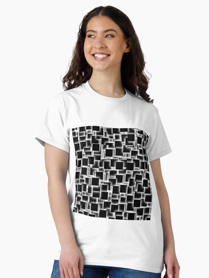 3d black and white squares on glowing peach backdrop