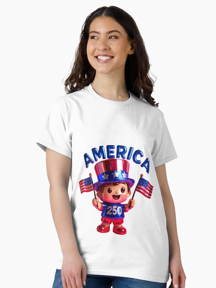3D cartoon America 250 – Cute Patriotic Kid with Flags (3D Cartoon Style)