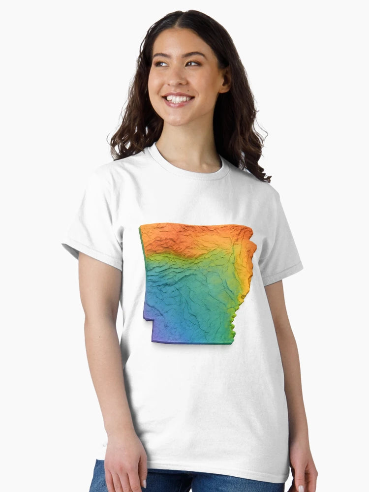 3D Colorful Topographic Map of Arkansas (Transparent Background)