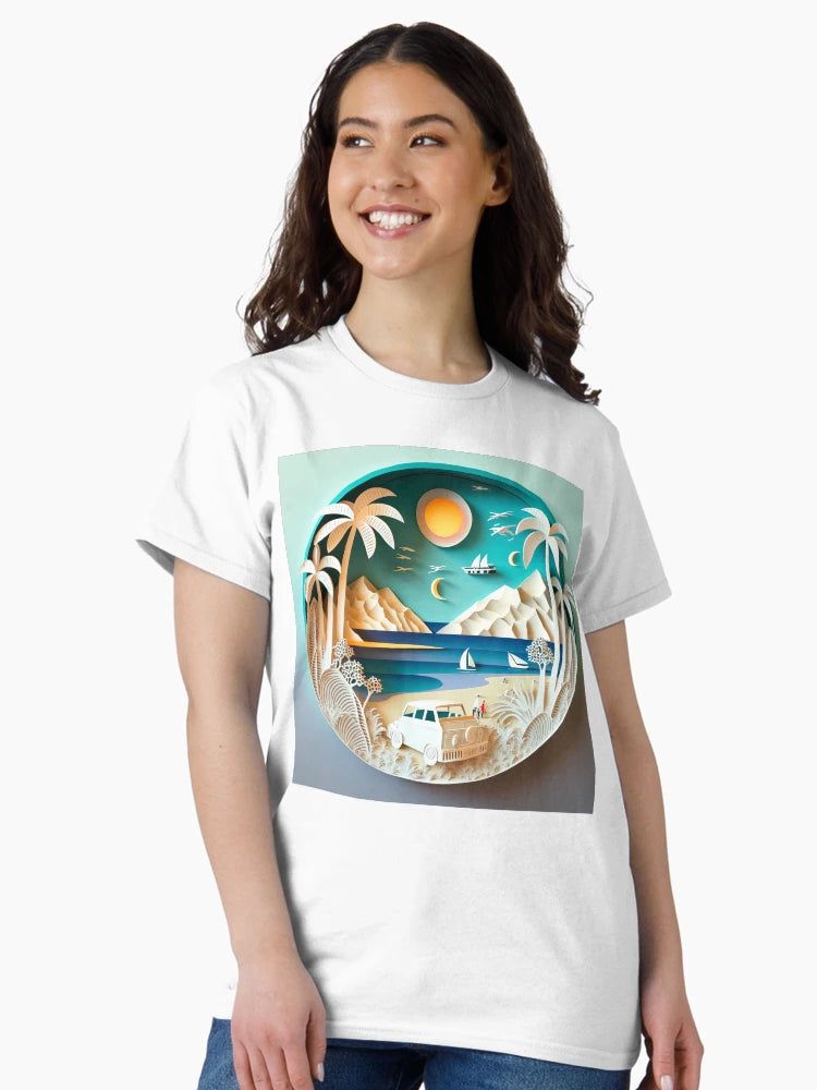 3D Effect Papercut Art - Beach Scene