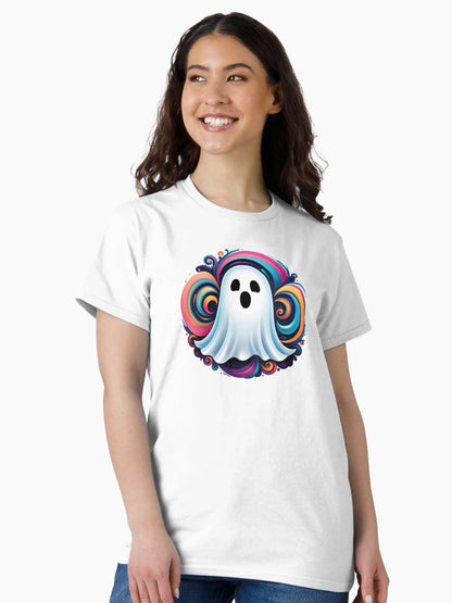 a little ghost with colorful swirls