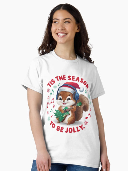 Adorable Squirrel in Santa Hat Jamming on a Christmas Tree Guitar