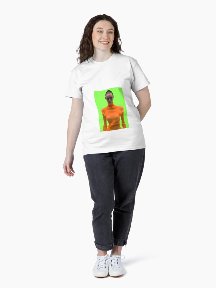 a 3d image of a woman in an orange dress