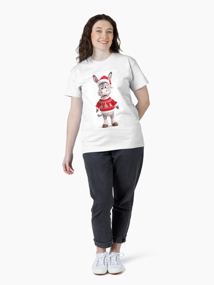 Donkey in Christmas Hat and Red Sweater Holiday Animal Art