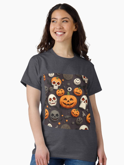 3D Halloween Pumpkin and Skull Seamless Pattern & repeat textures