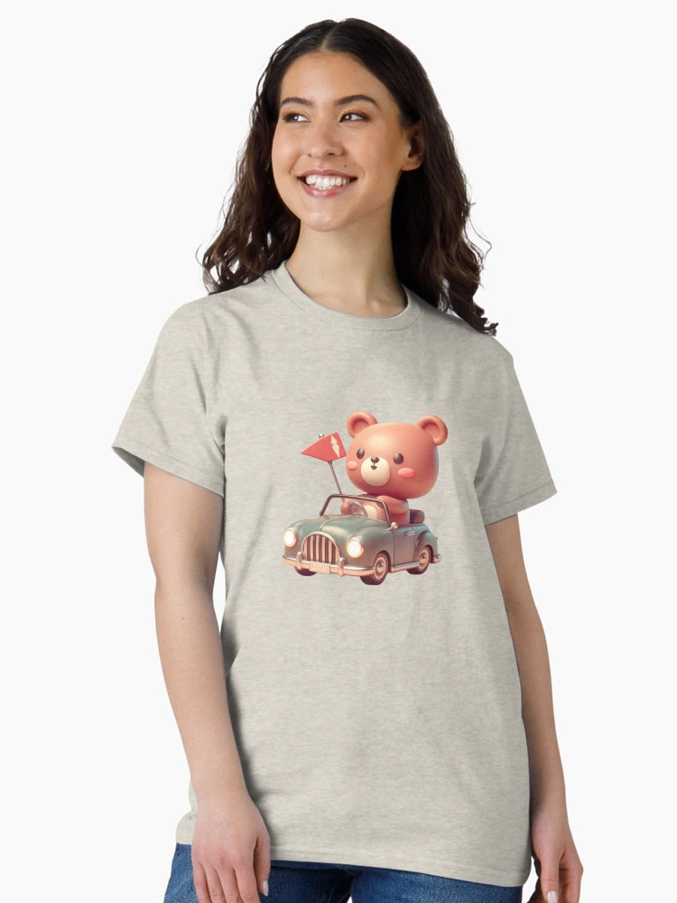 3D Baby Bear Riding a Car, Cute Bear Riding a Car, Adorable Kawaii Bear Riding a Car