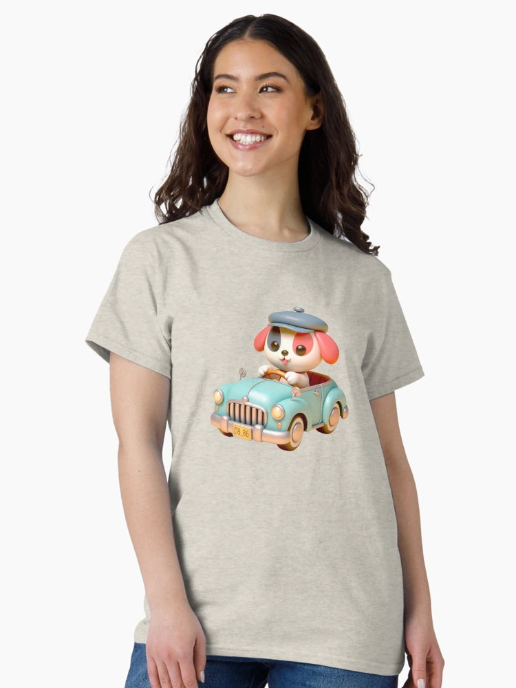 3D Cute Dog  Riding a Car, Cute Dog Riding a Car, Adorable Kawaii Dog Riding a Car