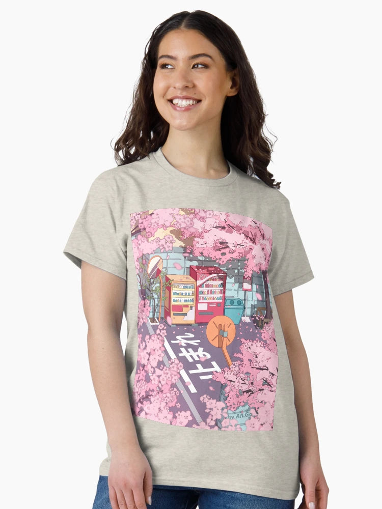 A beautiful aesthetic Tokyo street and  the pink sakura tree blossom