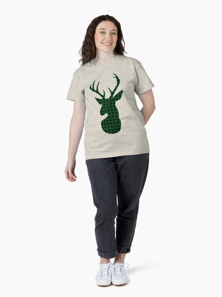 Elegant Green Plaid Deer Design