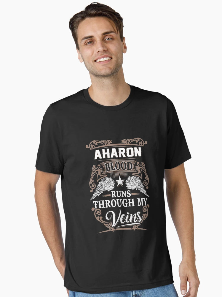Aharon Name T Shirt - Aharon Blood Runs Through My Veins  Gift Item Tee